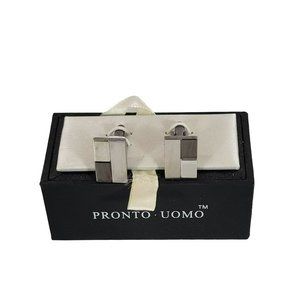 Men's Wearhouse Pronto Uomo Silver Rectangle Cufflinks Cuff LInks NEW NIB $39.95